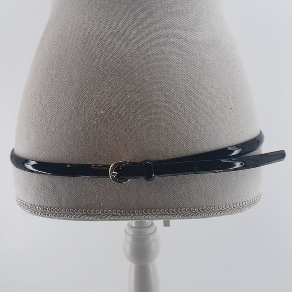 J Crew Black Patent Genuine Leather Skinny Dress Fashion Belt J0184 Size Large L